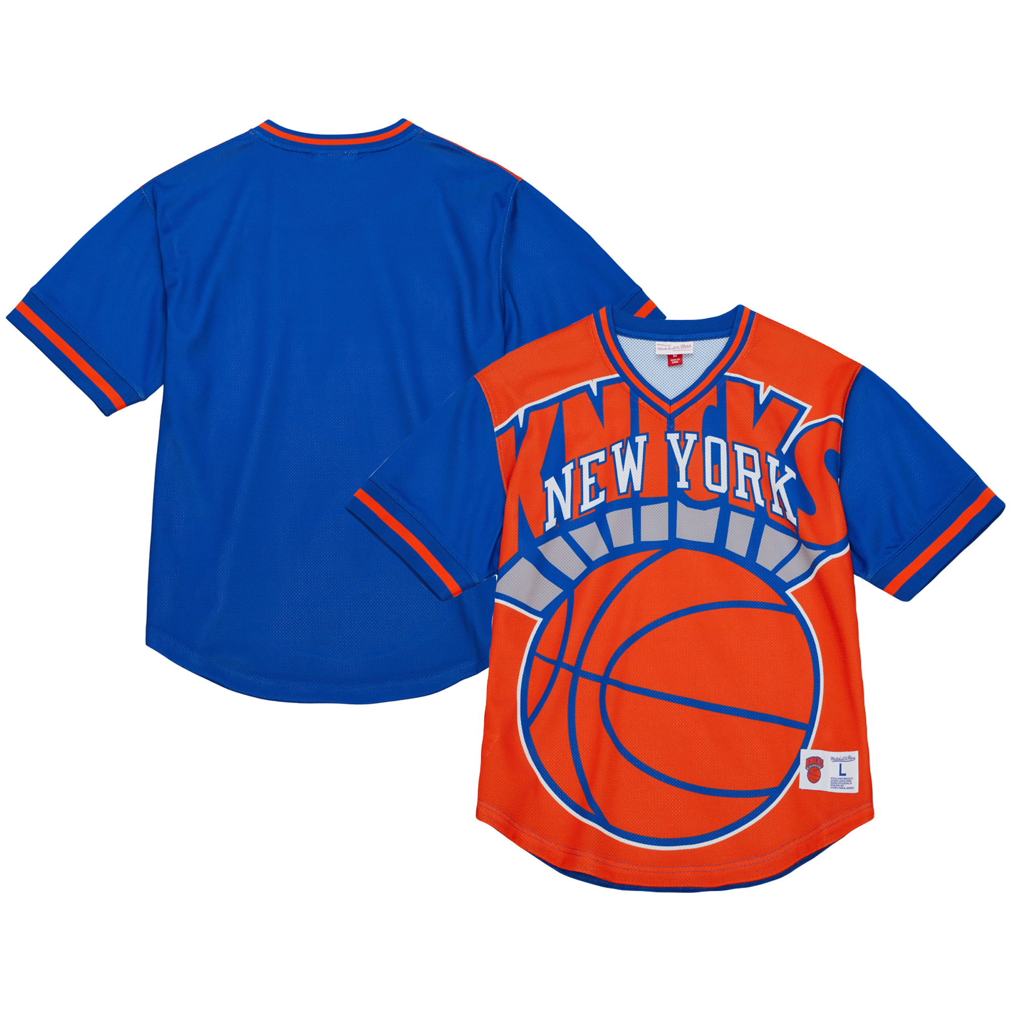 Men's Mitchell \u0026 Ness Orange New York Knicks Jumbotron 3.0 Mesh V-Neck T-Shirt